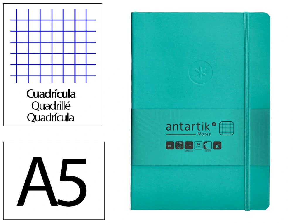 Cuaderno con gomilla antartik notes tapa blanda a5 hojas cuadricula 80 hojas 80 gr fsc