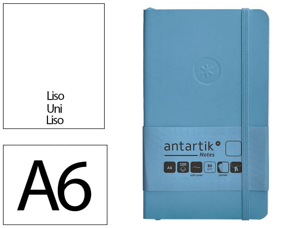 Cuaderno con gomilla antartik notes tapa blanda a6 hojas lisas 100 hojas 80 gr fsc