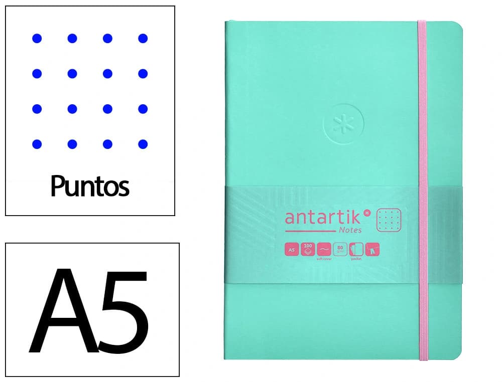 Antartik Cuaderno con gomilla antartik notes tapa blanda a5 hojas puntos 80 hojas 80 gr fsc