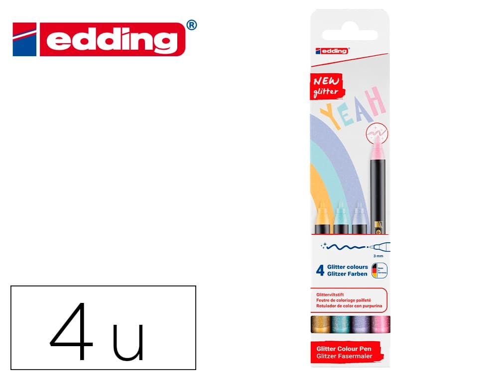 Edding Rotulador edding punta fibra 1200 punta redonda 0,5 mm glitter pastel caja de 4 unidades colores surtidos
