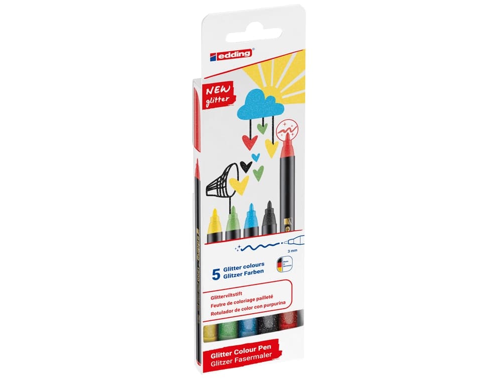 Edding Rotulador edding punta fibra 1200 punta redonda 0,5 mm glitter basico caja de 5 unidades colores surtidos