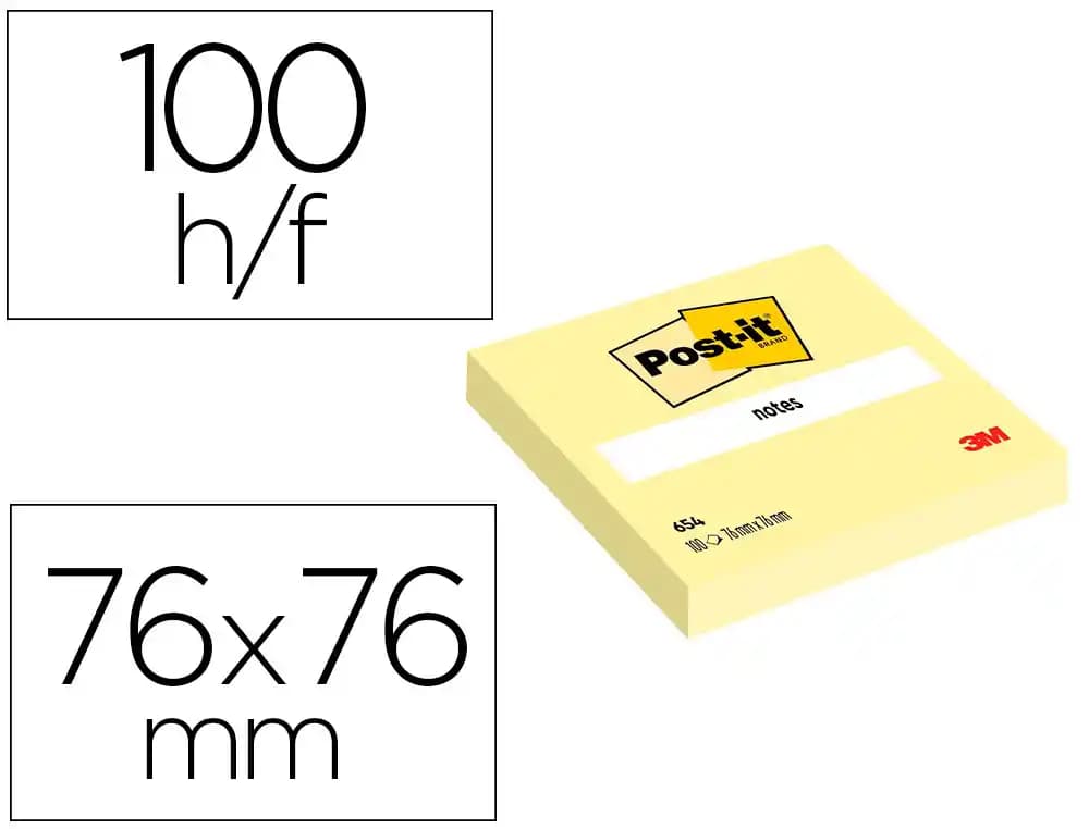 Post-it Bloc de notas adhesivas quita y pon post-it 76x76 mm 100 hojas amarillo canario retractilado individualmente