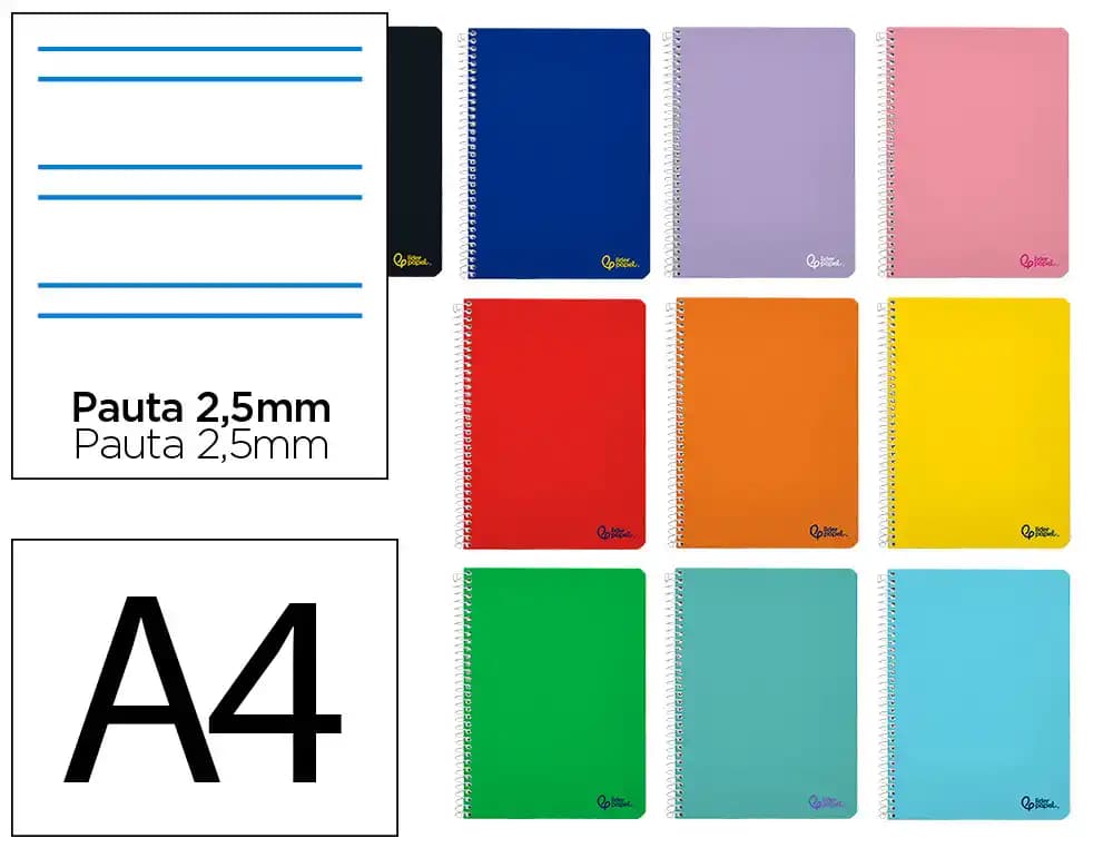Cuaderno espiral liderpapel a4 smart tapa blanda 80h 75gr pauta 2,5mm con margen colores
