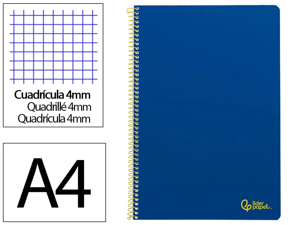 Liderpapel Cuaderno espiral liderpapel a4 smart tapa blanda 80h 75gr cuadro 4mm con margen oscuro