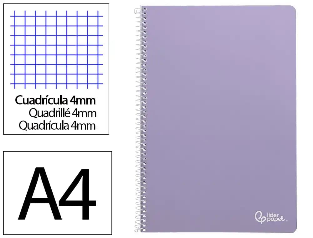 Cuaderno espiral liderpapel a4 smart tapa blanda 80h 75gr cuadro 4mm con margen color azul oscuro