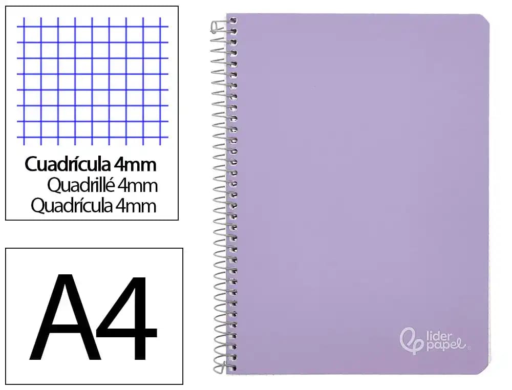 Cuaderno espiral liderpapel a4 witty tapa dura 80h 90gr cuadro 4mm con margen colores