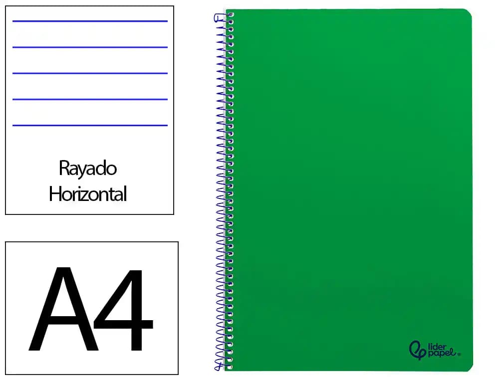 Cuaderno de espiral Liderpapel Smart A4 de tapa blanda, rayado horizontal con margen, 80 hojas de 75 g – Verde