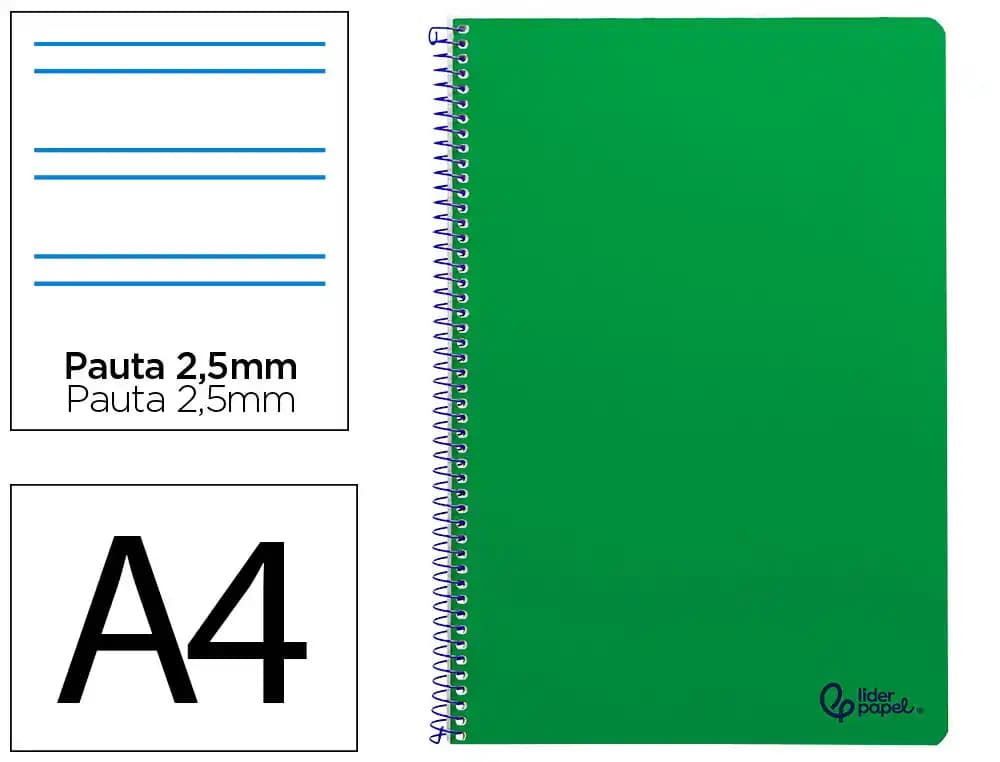 Cuaderno espiral liderpapel a4 smart tapa blanda 80h 75gr pauta 2,5mm con margen colores