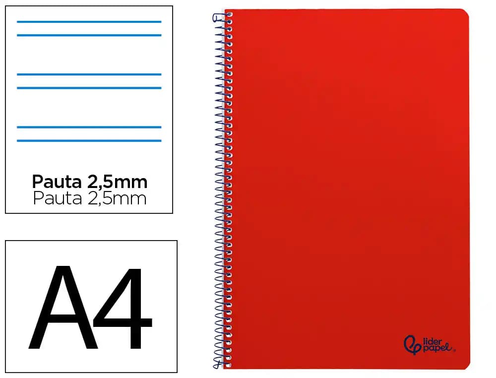 Cuaderno espiral liderpapel a4 smart tapa blanda 80h 75gr pauta 3,5mm con margen colores