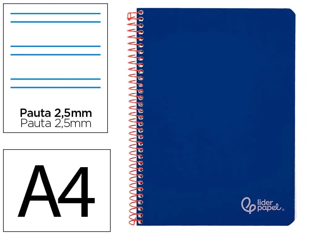 Cuaderno espiral liderpapel a4 witty tapa dura 80h 90gr pauta 2,5mm con margen colores