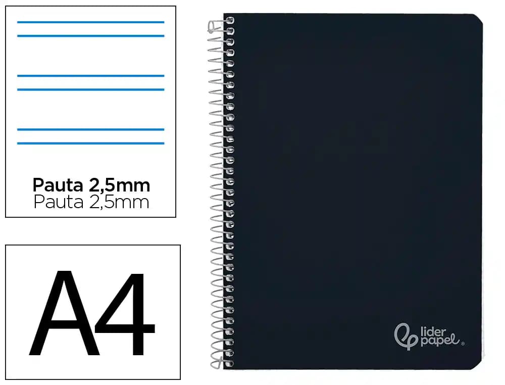 Cuaderno espiral liderpapel a4 witty tapa dura 80h 90gr pauta 2,5mm con margen colores