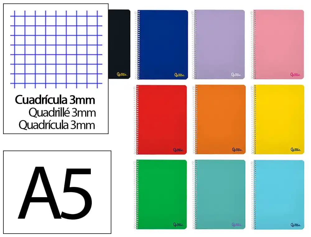 Cuaderno espiral liderpapel smart tapa blanda 80h cuadro 3mm con margen colores surtidos