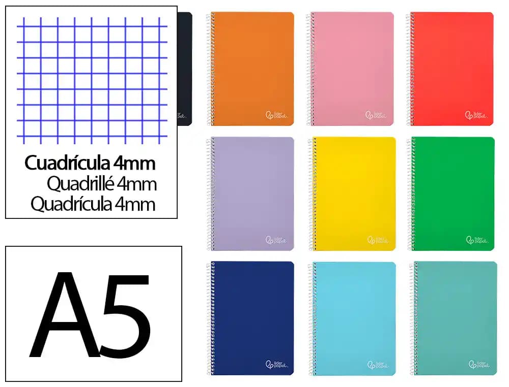 Liderpapel Cuaderno espiral liderpapel witty tapa dura 80h cuadro 4mm con margen