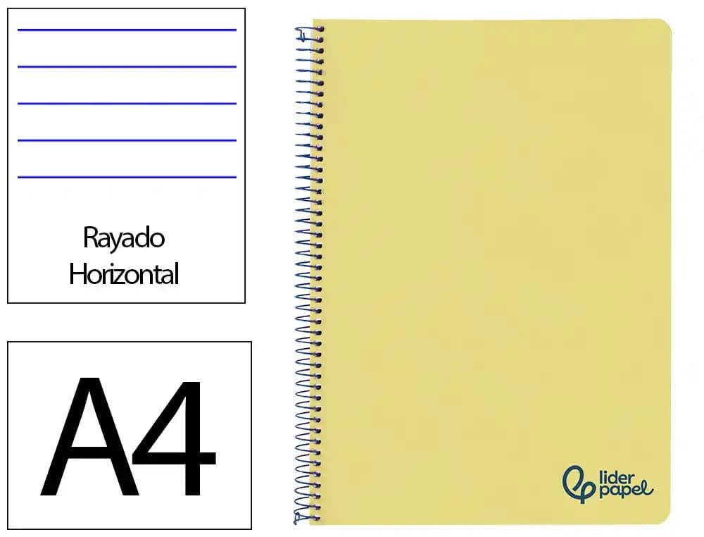 Cuaderno espiral liderpapel a4 wonder tapa plastico 80h 90gr rayado horizontal con margen colores