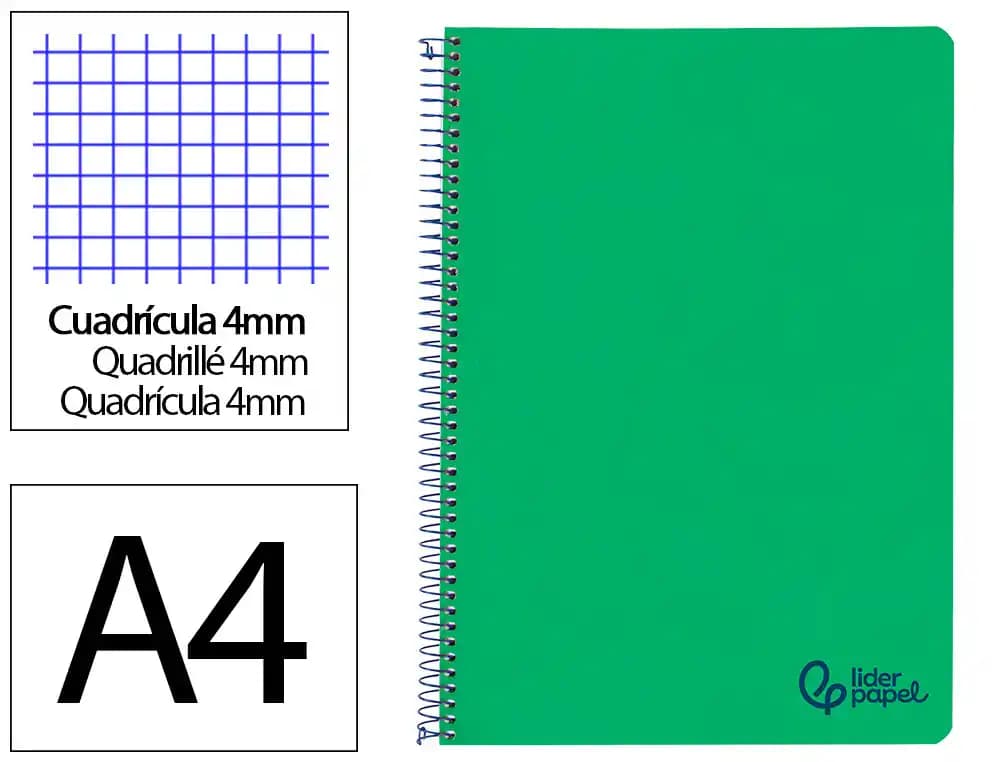 Cuaderno espiral liderpapel a4 wonder tapa plastico 80h 90gr cuadro 4mm con margen colores