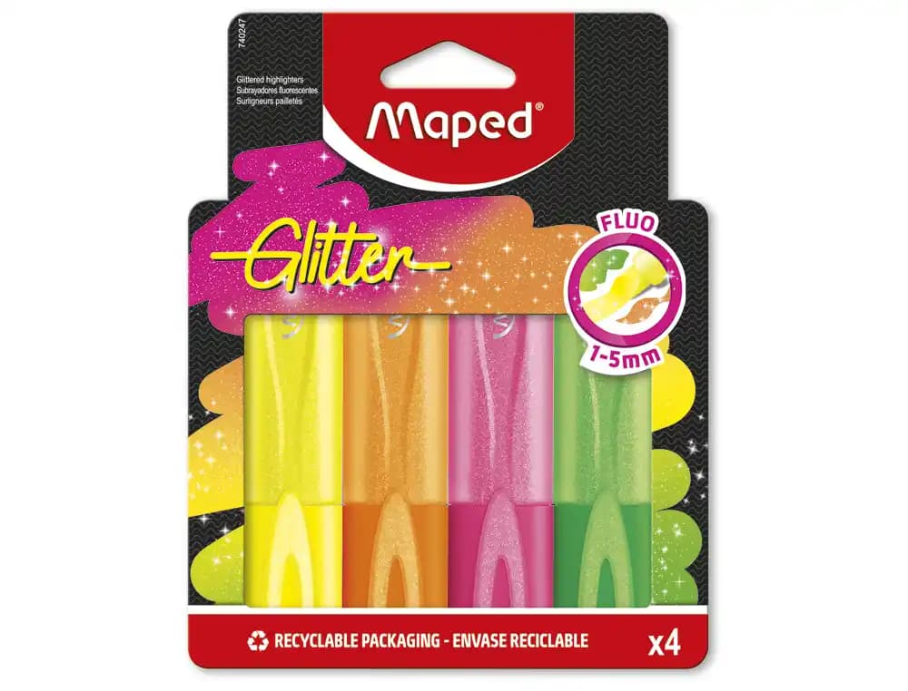 Maped Rotulador maped fluorescente glitter blister de 4 unidades colores surtidos