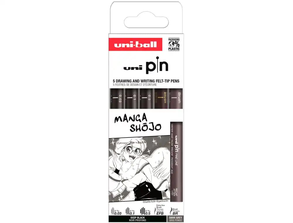 Uniball Rotulador uniball pin manga shojo color negro blister de 5 unidades