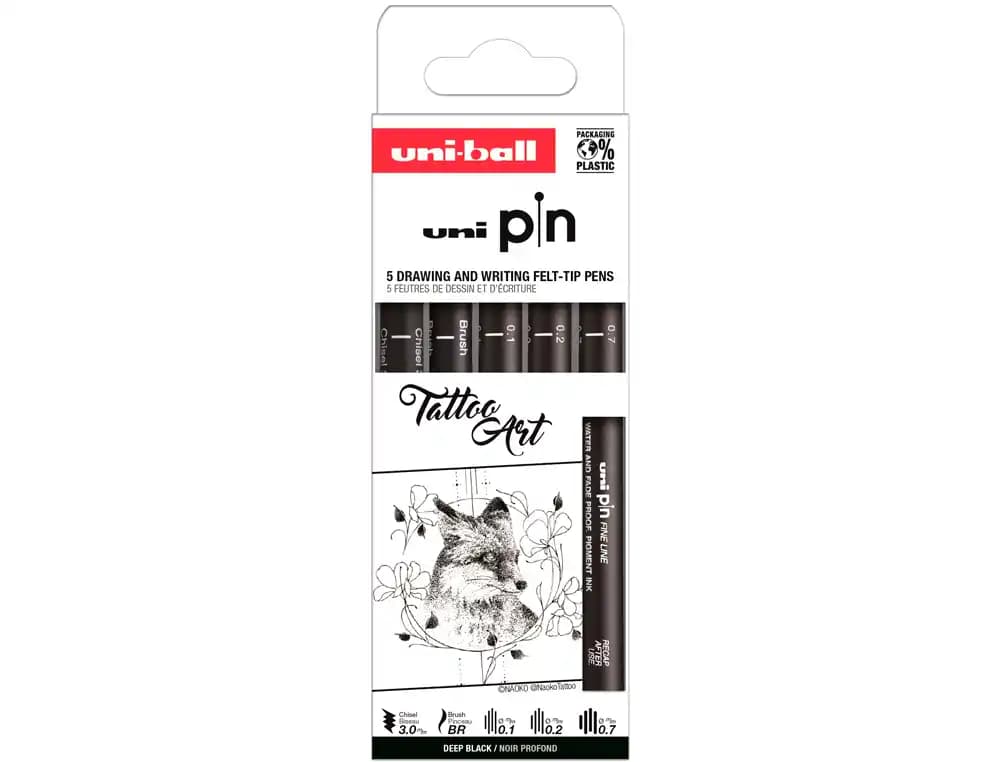 Uniball Rotulador uniball pin tattoo art color negro blister de 5 unidades