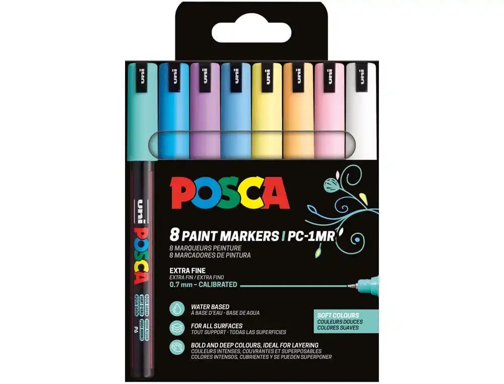 Posca Rotulador uni posca pc-1m marcador de pintura punta extrafina 0,7 mm blister de 8 unidades colores pastel