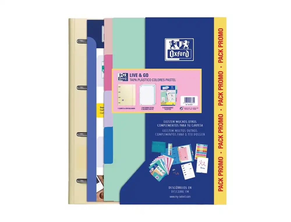 Oxford Pack carpeta Oxford EuropeanBinder Live&Go A4+ + recambio 80h + juego 5 separadores