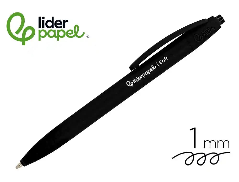 Liderpapel Boligrafo liderpapel punta 1 mm retractil con clip acabado soft touch tinta negra cuerponegro