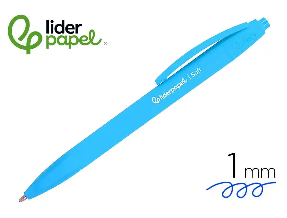 Liderpapel Boligrafo liderpapel punta 1 mm retractil con clip acabado soft touch tinta azul cuerpo azul cielo