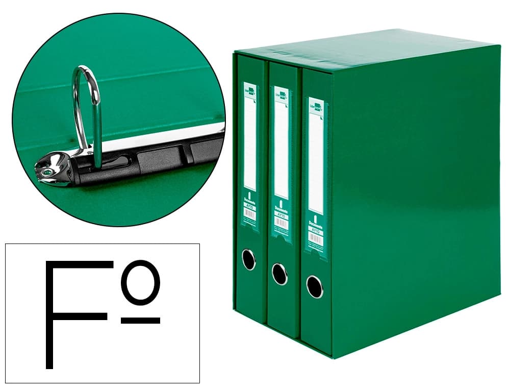 Módulo Liderpapel de 3 archivadores tamaño folio con 2 anillas mixtas de 40 mm – Verde