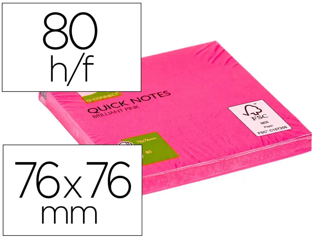Bloc de notas adhesivas quita y pon q-connect 76x76 mm neon 80 hojas