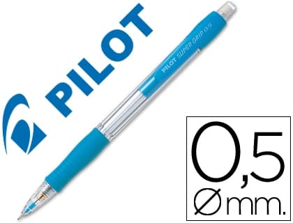 Portaminas Pilot Super Grip de 0,5 mm con sujeción de caucho y clip – Celeste