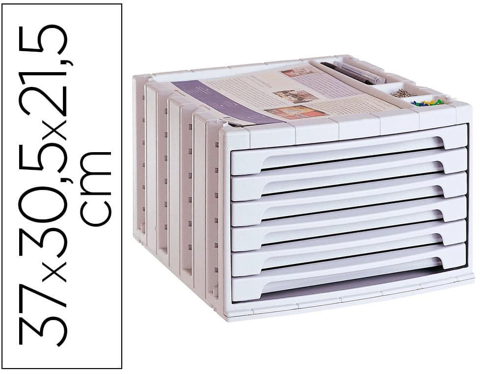 Archivo 2000 Fichero cajones de sobremesa archivo 2000 305x370x215 mm bandeja organizadora superior 6 cajones opaco