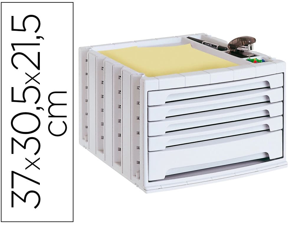Fichero cajones de sobremesa archivo 2000 305x370x215 mm bandeja organizadora superior 5 cajones opaco