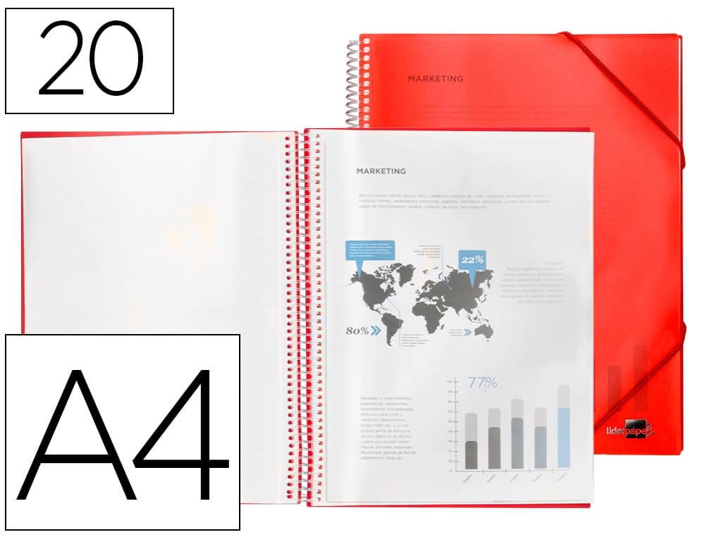 Carpeta liderpapel escaparate con espiral 20 fundas polipropileno din a4