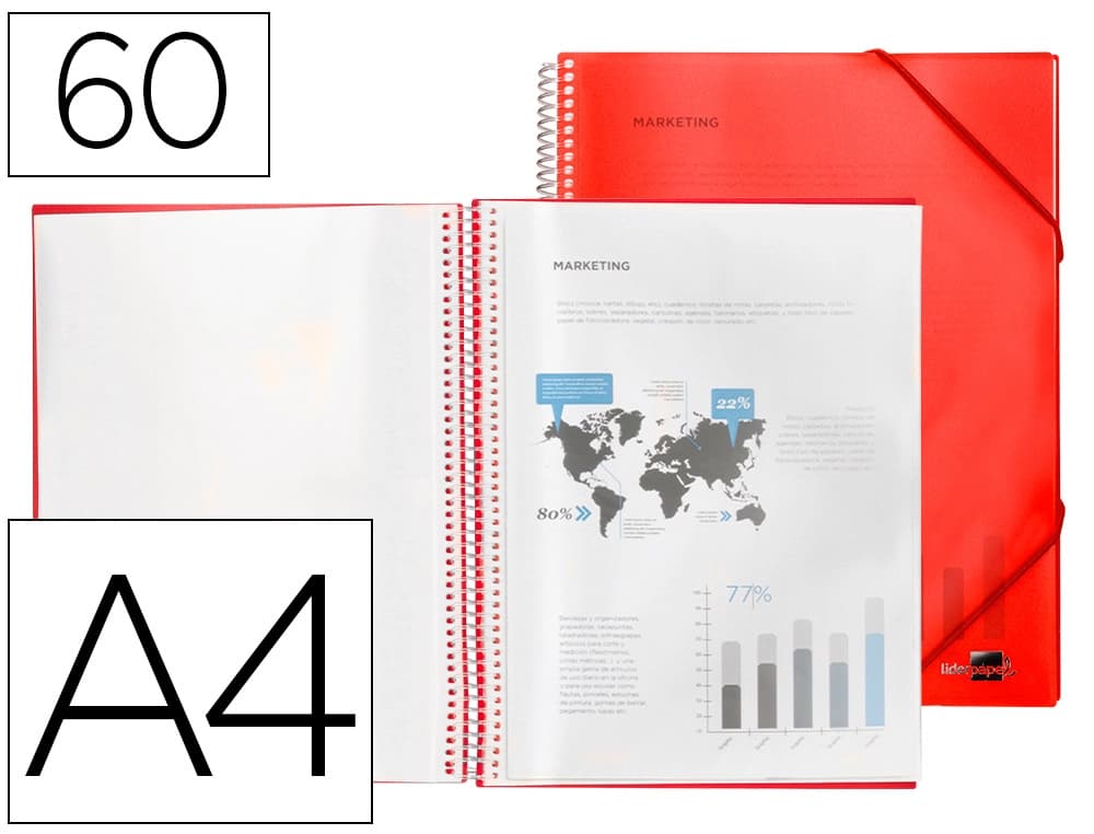Carpeta liderpapel escaparate con espiral 60 fundas polipropileno din a4