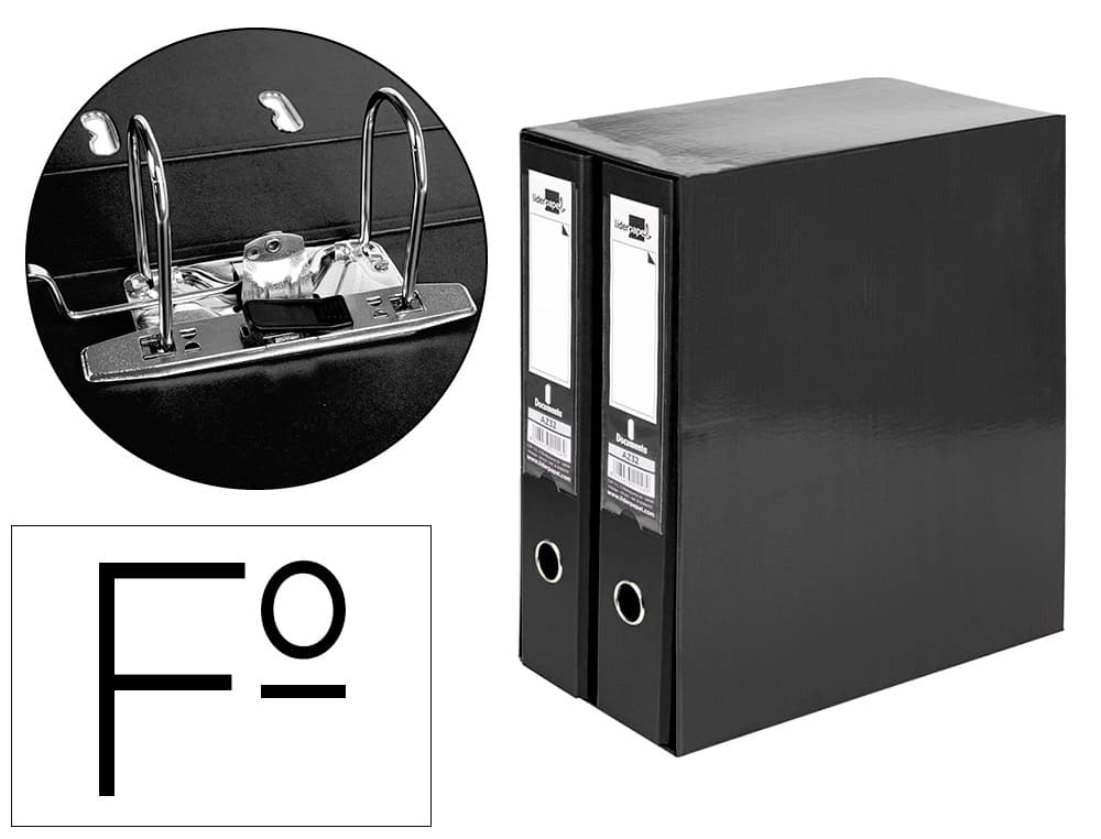 Módulo Liderpapel de 2 archivadores tamaño folio con mecanismo de palanca de 75 mm y Rado – Negro