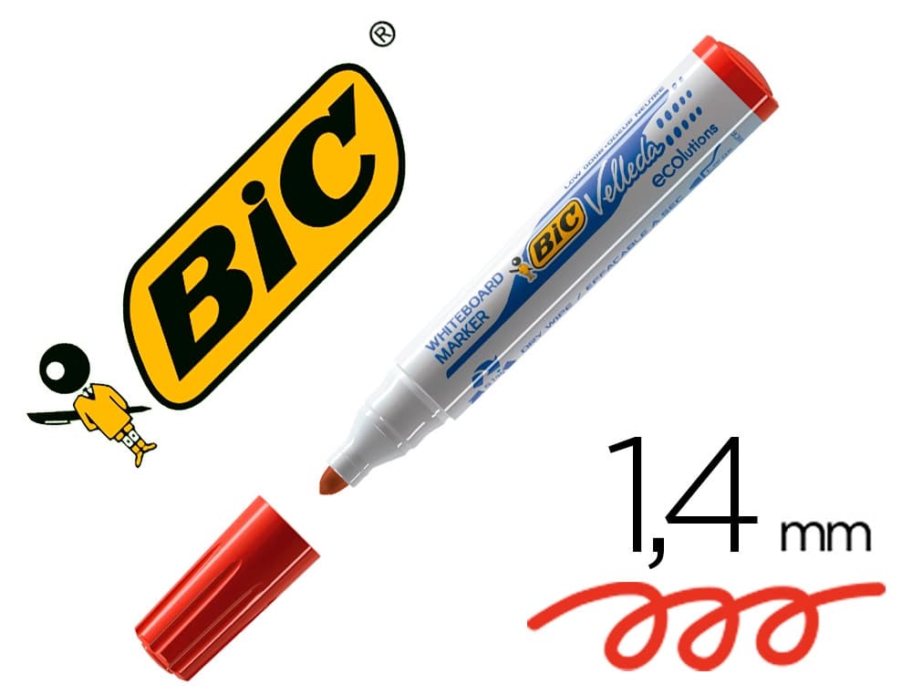 Rotulador de pizarra BIC Velleda de punta cónica y tinta a base de alcohol – Rojo