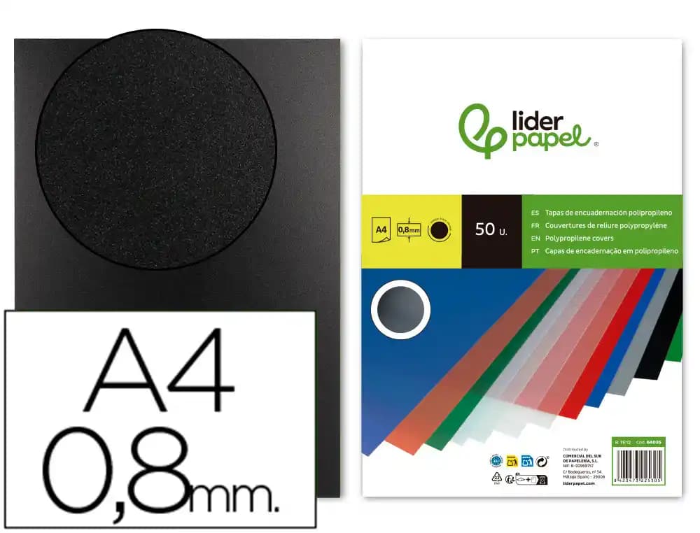 Liderpapel Tapa encuadernacion liderpapel polipropileno a4 0.8mm opaco paquete de 50 unidades