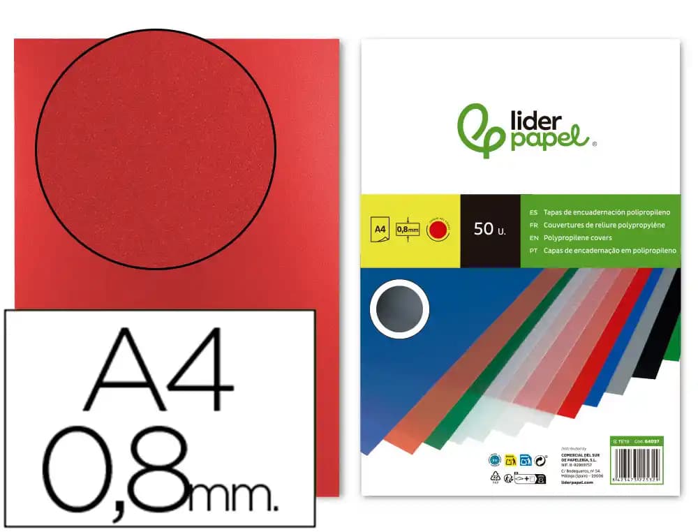 Tapa encuadernacion liderpapel polipropileno a4 0.8mm opaco paquete de 50 unidades