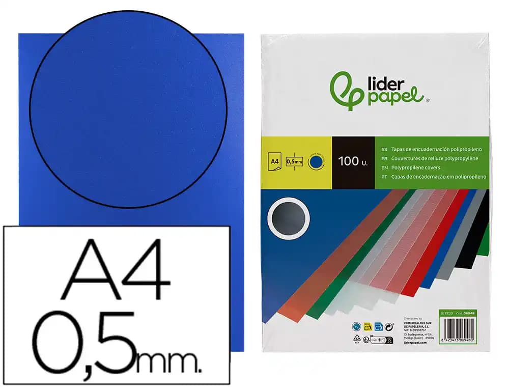 Tapa encuadernacion liderpapel polipropileno a4 0.5mm opaco paquete de 100 unidades