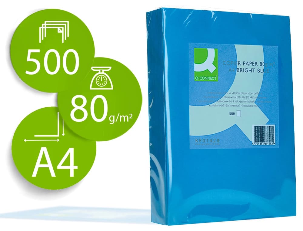 Papel color q-connect din a4 80gr paquete de 500 hojas