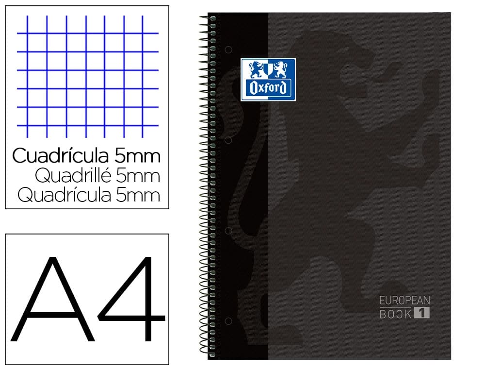 Oxford Bloc espiral oxford european book tapa extradura din a4 80 hojas cuadricula 5 mm