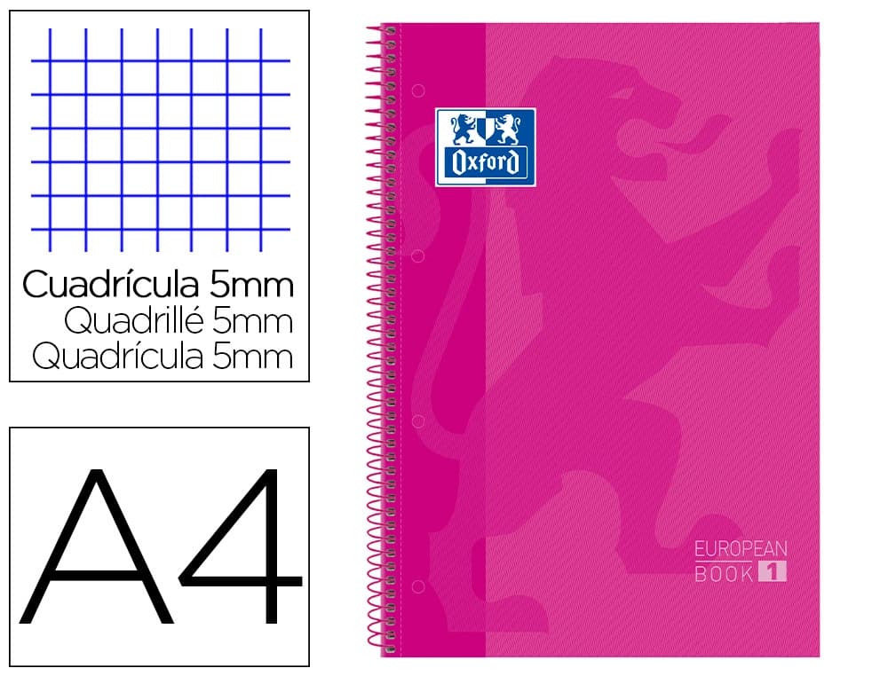 Bloc espiral oxford european book tapa extradura din a4 80 hojas cuadricula 5 mm