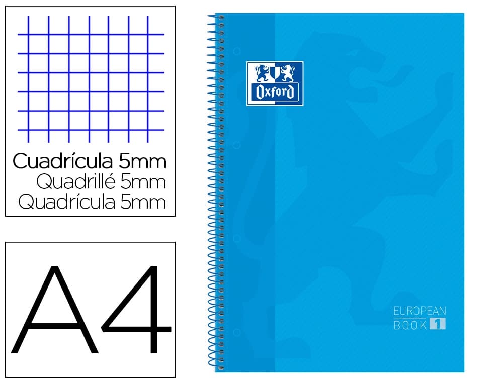 Oxford Bloc espiral oxford european book tapa extradura din a4 80 hojas cuadricula 5 mm