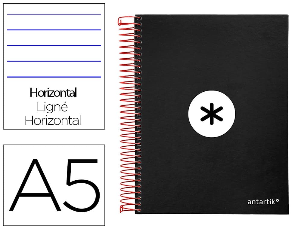 Antartik Cuaderno espiral micro antartik tapa forrada 120h horizontal 5 bandas 6 taladros