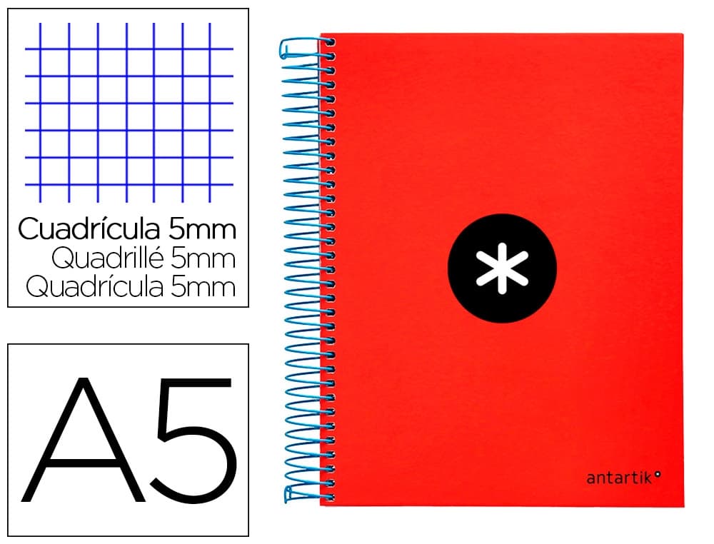 Antartik Cuaderno espiral a5 micro antartik tapa forrada120h 90 gr cuadro 5mm 5 bandas6 taladros