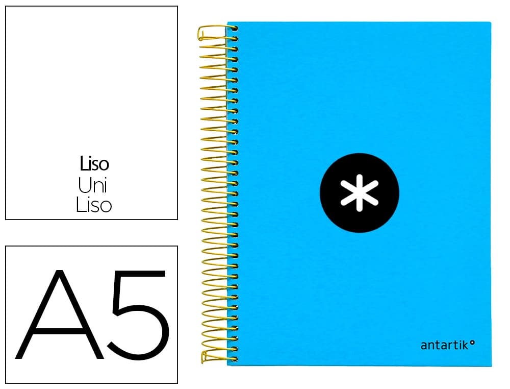 Antartik Cuaderno espiral a5 micro antartik tapa forrada 120h 90g liso con bandas 6 taladros