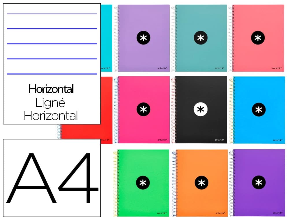 Antartik Cuaderno espiral a4 micro antartik tapa forrada 120h 90 gr horizontal 5 bandas 4 taladros colores