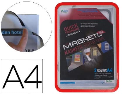 Marco porta anuncios djois magneto din a4 con 4 bandas magneticas en el dorso pack de 2 unidades