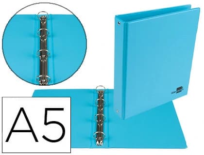 Carpeta Liderpapel A5 de cartón forrado de PVC con 4 anillas redondas de 25 mm – Azul celeste