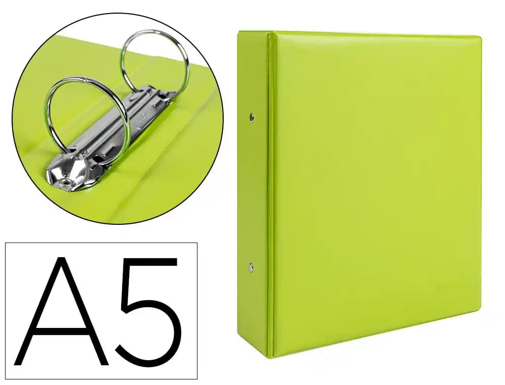 Carpeta Liderpapel A5 de cartón forrado de PVC con 2 anillas redondas de 40 mm – Verde pistacho