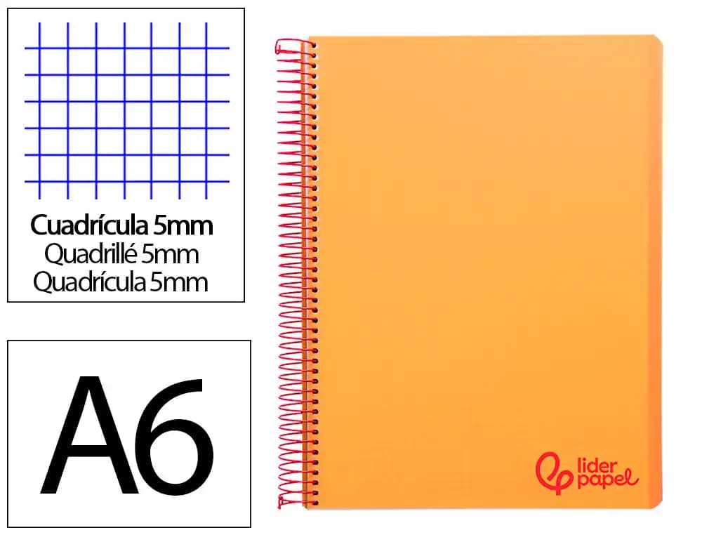 Cuaderno espiral liderpapel a6 micro wonder tapa plastico 120h 90 gr cuadro 5mm 4 bandas